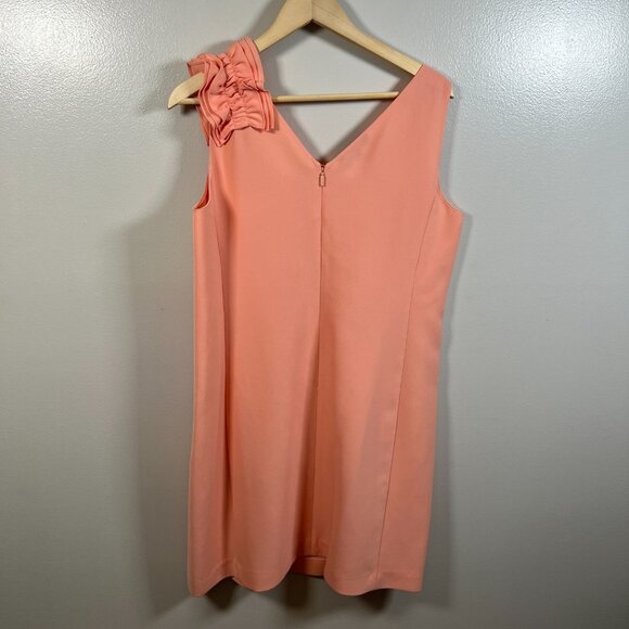Lafayette 148 Laurie Ruffle Detail Shift Dress Size 14 Coral Event Wedding Guest - Picture 2 of 10